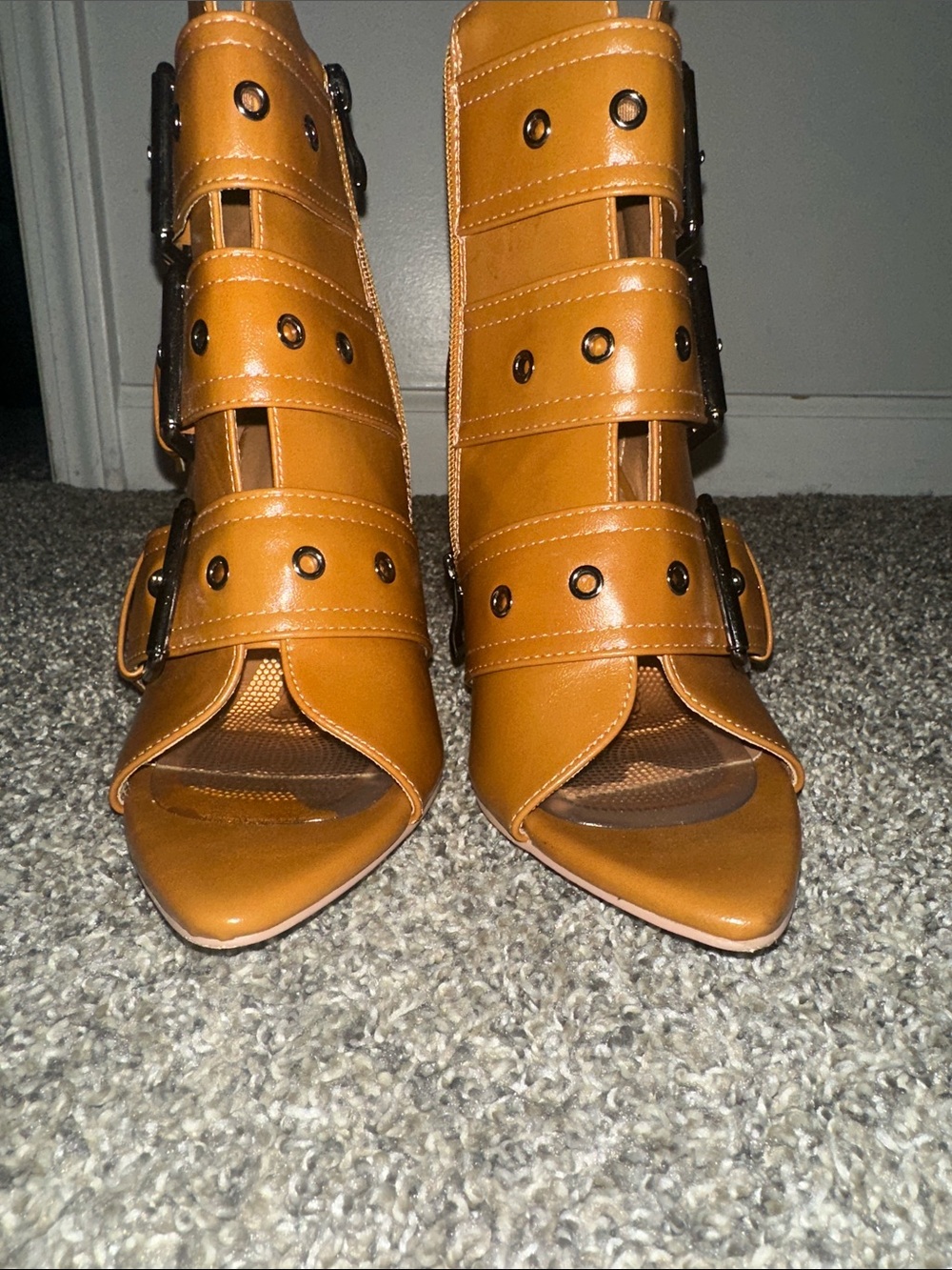 Women’s Tan Strappy Buckle Heeled Sandals